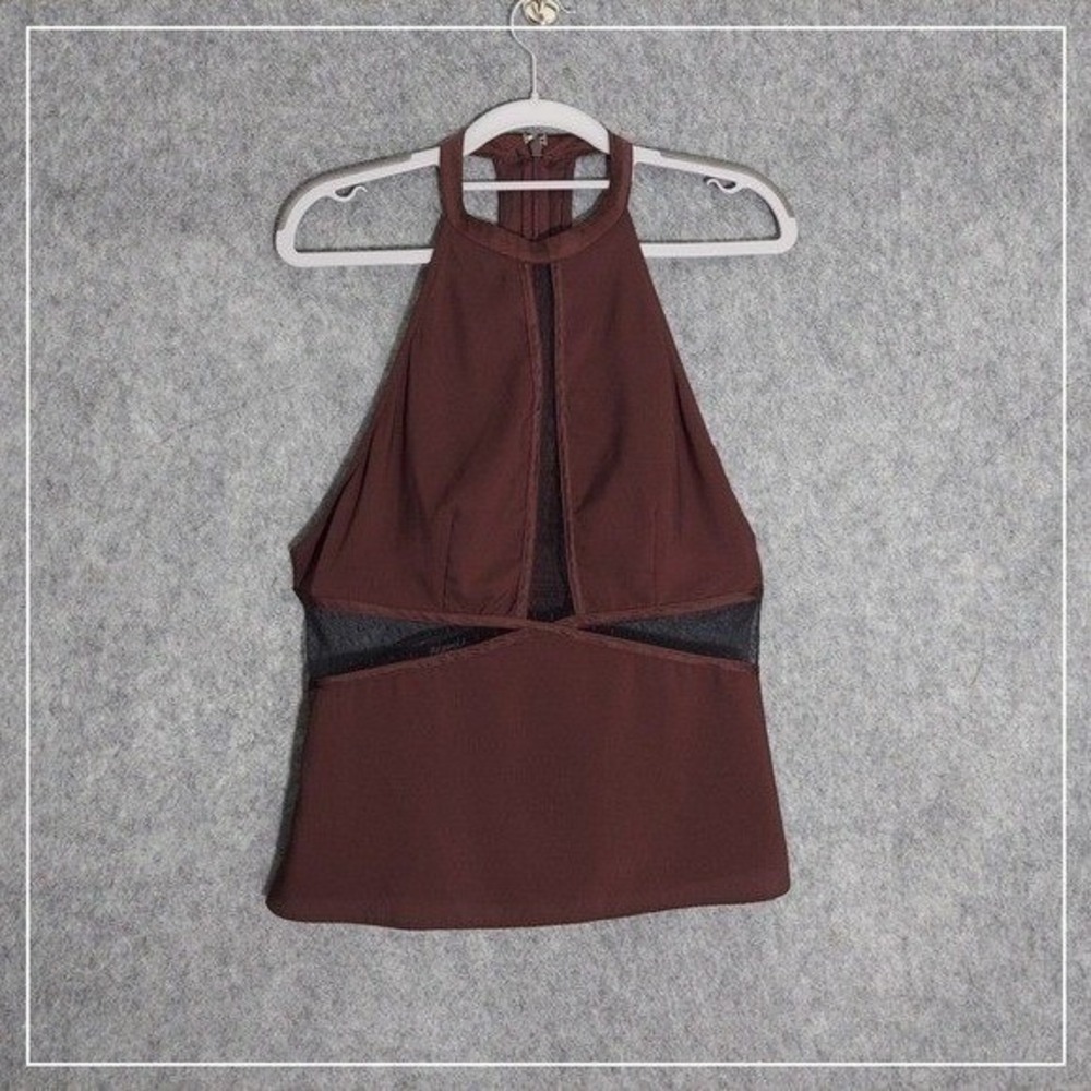 Express Blouse Women 8 Brown Open Back Mesh Peplum Halter Party Going Out Top